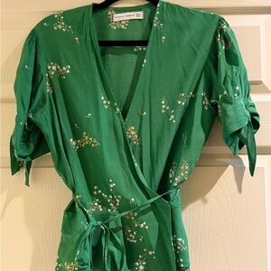 Anthropologie Emerald Floral Wrap Blouse